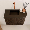 Mondiaz JOYA 51.6cm toiletmeubel - ronding rechts kleur Walnut - Wastafel FAYE positie Links Zonder kraangat kleur Urban. SW1421353