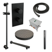 BRAUER Stripe Thermostatische Inbouw Regendouche - 3-weg - rechthoekig - SET 19 - 25cm douchekop - rechte muurarm - staaf handdouche - doucheslang - geïntegreerde glijstang - mat zwart SW1435147