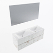 Mondiaz VICA ensemble de meuble de salle de bain - 130cm - meuble sous-vasque carrara - 2 tiroirs - lavabo cloud double - 2 trous de robinet - couleur talc - miroir LED - version XL 60cm de haut SW1095805