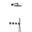 Hotbath Gal IBSGL70 Ensemble de douche thermostatique encastré - 2 robinets d'arrêt - bras mural de 35 cm - douche principale carrée de 22 cm - douchette à main - gun metal brossé PVD SW656396
