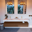 Mondiaz ALAN-DLUX Ensemble de meuble - 200cm - meuble Rust mat - 2 tiroirs - Lavabo Cloud Glace suspendu - vasque Gauche et droite - 2 trous de robinet SW805876