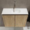 MONDIAZ TURE Kit lave-mains - 60x23x50cm - 0 trous de robinet - 2 portes - chêne blanchi mat - Lavabo centré - Solid Surface Blanc SW475151