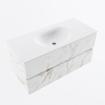 Mondiaz VICA ensemble de meuble de salle de bain - 100cm - meuble sous-vasque carrara - 2 tiroirs - lavabo moon milieu - 1 trou de robinet - version haute de 60cm - talc SW1083498