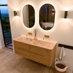 Mondiaz CIRO-DLUX Meuble de salle de bains - 130x45x50cm - Plan vasque solid surface Arena - 2 vasques Double - sans trous de robinet - 4 tiroirs - Chêne SW1533788