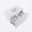 MONDIAZ VICA meuble sous lavabo 80cm Talc 2 tiroirs. Lavabo DENIA centre 1 trou de robinet, couleur Blanc Brillant. SW1381830