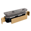 MONDIAZ THOR-DLUX 200cm meuble de salle de bains arrondi gauche + droite couleur Oak avec 2 tiroirs et 2 portes. Vasque suspendue CLOUD Double sans trou de robinet couleur Sombra. SW1467251