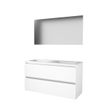 Basic-Line Ultimate 46 ensemble de meubles de salle de bain 120x46cm sans poignée 2 tiroirs lavabo acrylique 0 trous de robinetterie miroir éclairage mdf laqué blanc glacier SW639598
