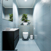 MONDIAZ ADA Toiletmeubel - 80x30x50cm - 1 kraangat - 2 lades - urban mat - wasbak rechts - Solid surface - Wit SW472530
