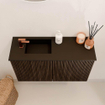 Mondiaz JOYA 70cm toiletmeubel - kleur Walnut - Wastafel FAYE positie Links 1 kraangat kleur Urban. SW1421363