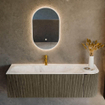 Mondiaz KURVE-DLUX Ensemble meuble de salle de bains - 145x46x40cm - 1 tiroir - 1 porte - lavabo solid surface - gauche - 1 trou de robinet - Shadow SW1414371