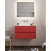 Mondiaz VICA ensemble de meuble de salle de bain - 80cm - meuble sous-vasque fire - 2 tiroirs - lavabo moon milieu - sans trou de robinet - miroir LED - version XL 60cm haut SW1097990