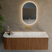 MONDIAZ KURVE-DLUX 135cm Meuble salle de bain avec module 25 G - couleur Walnut - 1 tiroir - 1 porte - vasque BIG MEDIUM droite - sans trou de robinet - couleur Opalo SW1137724