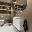 MONDIAZ TURE Kit lave-mains - 80x23x50cm - 1 trou de robinet - 2 portes - talc mat - Lavabo à droite - Solid Surface Blanc SW474875