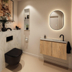 MONDIAZ TURE-DLUX Meuble toilette - 80cm - Washed Oak - EDEN - vasque Opalo - position droite - 1 trou de robinet SW1104614