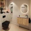 MONDIAZ TURE-DLUX Meuble WC 80cm Washed Oak. Lavabo EDEN Opalo position droite. Avec 1 trou de robinet. SW1104614