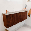 Mondiaz JOYA-DLUX Meuble de salle de bains 111.6cm - arrondi droit couleur Ruby - Vasque FAYE position Gauche 1 trou de robinet couleur Opalo. SW1423752