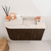 Mondiaz JOYA-DLUX 61.6cm toiletmeubel - ronding links kleur Walnut - Wastafel FAYE positie Rechts 1 kraangat kleur Nata. SW1424505