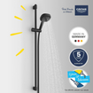 GROHE Vitalio Comfort 110 Ensemble barre de douche - 90 cm - douchette à main carrée - 2 types de jet - flexible de douche lisse - noir mat SW1126507