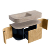 MONDIAZ THOR-DLUX 100cm badmeubel ronding links + rechts kleur Oak met 1 lade en 2 deuren. Vrijhangende wastafel CLOUD Links 1 kraangat kleur Saba. SW1467553