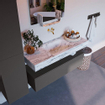 Mondiaz ALAN-DLUX Ensemble de meuble - 120cm - meuble Dark grey mat - 1 tiroir - Lavabo Cloud Glace suspendu - vasque Centre - 0 trous de robinet SW805409