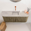 Mondiaz JOYA-DLUX Meuble de salle de bains 93,2 cm - arrondis gauche et droite couleur Dusk - Vasque FAYE position Milieu Sans trou de robinet couleur Glace. SW1423215