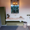 Mondiaz ALAN-DLUX Ensemble de meuble - 150cm - meuble Army mat - 2 tiroirs - Lavabo Cloud Frappe suspendu - vasque Centre - 0 trous de robinet SW804801