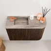Mondiaz JOYA-DLUX 61.6cm meuble de toilette - arrondi droit couleur Walnut - Vasque FAYE position Gauche 1 trou de robinet couleur Oza. SW1424602