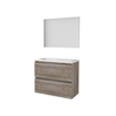 Basic-Line Basic 39 ensemble de meubles de salle de bain 80x39cm sans poignée 2 tiroirs lavabo acrylique 0 trous de robinetterie miroir mfc scotch oak SW350756