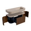 MONDIAZ THOR-DLUX 110cm meuble de salle de bains arrondi gauche + droite couleur Walnut avec 1 tiroir et 2 portes. Vasque suspendue CLOUD droite sans trou de robinet couleur Saba. SW1462995