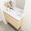 MONDIAZ OLAN Kit lave-mains - 80x30x40cm - 1 trou de robinet - 1 tiroir - chêne blanchi mat - lavabo à droite - Solid Surface Blanc SW473456
