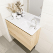 Mondiaz OLAN Meuble lave-mains 80x30x40cm 1 trou de robinet 1 tiroir Washed oak mat avec lavabo LEX Droite Solid Surface Blanc SW473456