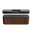MONDIAZ THOR-DLUX 140cm badmeubel ronding links + rechts kleur Walnut met 1 lade en 2 deuren. Vrijhangende wastafel CLOUD Midden 1 kraangat kleur Lava. SW1463948