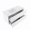 MONDIAZ VICA-DLUX Ensemble meuble de salle de bains - 100cm - meuble bas talc - 2 tiroirs - vasque encastrée cloud gauche - 1 trou de robinet - version haute 60cm - opalo SW1088468