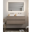 Mondiaz VICA ensemble de meuble de salle de bain - 120cm - meuble sous-vasque fumée - 4 tiroirs - lavabo lune double - sans trou de robinet version XL 60cm de haut SW1089783