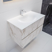 Mondiaz VICAB meuble de salle de bain - 80cm - meuble sous-vasque carrara - 2 tiroirs - lavabo moon milieu - 1 trou de robinet - miroir LED - version XL 60cm haut SW1097541