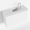 MONDIAZ OLAN Fonteinset - 80x30x40cm - 1 kraangat - 1 lade - talc mat - wasbak midden - Solid Surface Wit SW473189