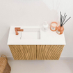 Mondiaz JOYA 60cm toiletmeubel - kleur Oak - Wastafel FAYE positie Links 1 kraangat kleur Talc. SW1412023