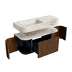 MONDIAZ THOR-DLUX 110cm meuble de salle de bains arrondi gauche + droite couleur Walnut avec 1 tiroir et 2 portes. Vasque suspendue CLOUD Gauche sans trou de robinet couleur Frappe. SW1462788