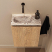 MONDIAZ TURE-DLUX 40cm toiletmeubel Washed Oak. EDEN wastafel Glace positie links. Zonder kraangat. SW1103576