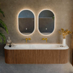 MONDIAZ KURVE-DLUX 170cm Meuble salle de bain avec module 25 G et D - couleur Walnut - 1 tiroir - 2 portes - vasque BIG LARGE centre - sans trou de robinet - couleur Opalo SW1137669