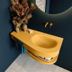 MONDIAZ RIVA Ensemble de meuble salle de bain - 100x50x5.8cm - 0 tiroirs - Ocre mat - 0 trous de robinet - lavabo à droite - solid surface ocre SW703413