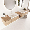 Mondiaz bukla ensemble de meubles de bain 240x45x34cm 2 robinets 2 lavabos surface solide talc sans poignée 4 tiroirs avec fermeture douce mélamine chêne lavé SW705001