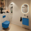 MONDIAZ TURE-DLUX Meuble toilette - 40cm - Jeans - EDEN - vasque Opalo - position centrale - sans trou de robinet SW1104359