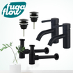 FugaFlow Eccelente Sobrado Kit robinet lavabo - pour double vasque - robinet bas - bonde clic clac - siphon design bas - Noir mat SW1124241