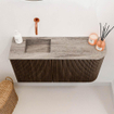 Mondiaz JOYA-DLUX 81.6cm toiletmeubel - ronding rechts kleur Walnut - Wastafel FAYE positie Links Zonder kraangat kleur Oza. SW1424600