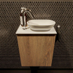 Mondiaz Fowy Meuble de toilette - 40x50x23cm - chêne blanchi mat - 1 trou de robinet - lavabo à droite - 1 porte - solid surface - plan Mélamine - lavabo : blanc SW761410