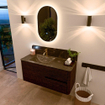Mondiaz CIRO-DLUX Ensemble de meubles de salle de bains - 110x45x50cm - vasque solid surface Lava - 1 lavabo à gauche - 1 trou de robinet - 2 tiroirs - Noyer SW1530135