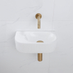 QeramiQ Fuente Ensemble de Lavabo - 40x21.5x12cm - strié - demi-rond - céramique - ensemble de robinet en laiton brossé - bouchon de vidange - siphon réduit - blanc brillant SW1233110