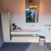 Mondiaz ALAN-DLUX Ensemble de meuble - 150cm - meuble Linen mat - 1 tiroir - Lavabo Cloud Opalo suspendu - vasque Droite - 0 trous de robinet SW806664