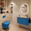 MONDIAZ TURE-DLUX Meuble toilette - 80cm - Jeans - EDEN - vasque Frappe - position droite - 1 trou de robinet SW1102827